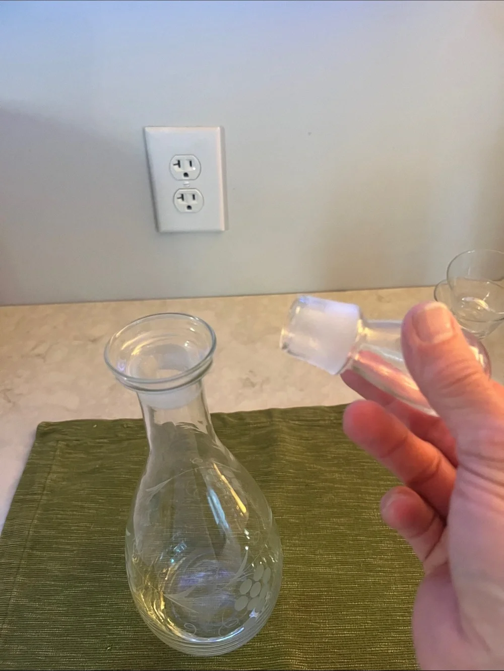 STUNNING ETCHED Glass  wine DECANTER STOPPER grape  design